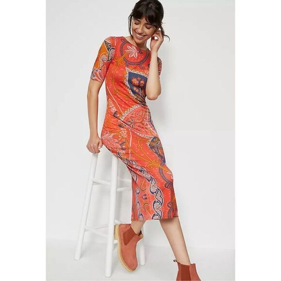 FARM Rio Dresses & Skirts - Farm Rio X Anthropologie Giannina Knit Midi Dress Orange Multi Size S